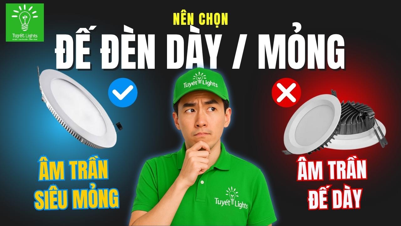 SO SÁNH ĐÈN LED ÂM TRẦN ĐẾ MỎNG VÀ ĐÈN ÂM TRẦN ĐẾ DÀY